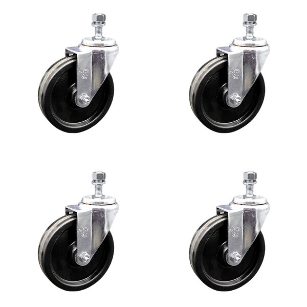 5 Inch SS Phenolic Wheel Swivel 1/2 Inch Threaded Stem Caster Set